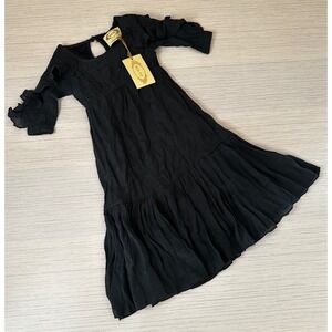 Mia Joy Joyfolie Zadie Dress Navy Blue Girls Size 2 Ruffle Tiered Boho Crinkle